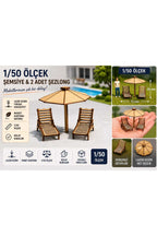 1/50 Ölçek Maket Şemsiye ve 2 adet Şezlong Set Lazer Kesim Maket Kartonu Mimari Maket Havuz Bahçe Plaj Seti
