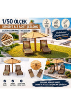 1/50 Ölçek Maket Şemsiye ve 2 adet Şezlong Set Lazer Kesim Maket Kartonu Mimari Maket Havuz Bahçe Plaj Seti