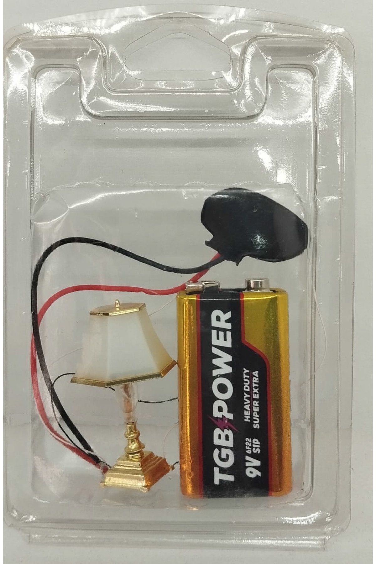 Maket ışıklı Abajur Lamba 1:20 Ölçek 4 cm 9v pil ve pil yatağı set gümüş renk