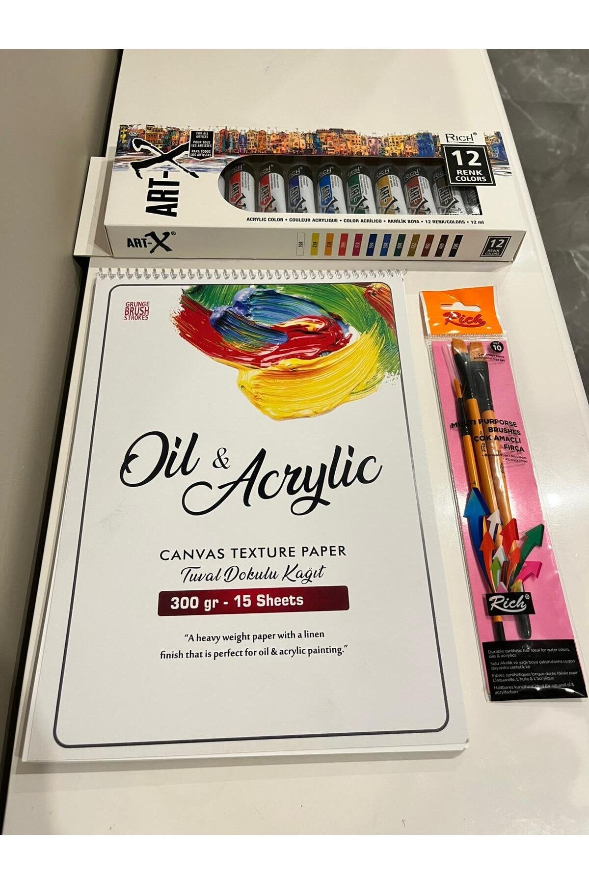 A4 boyut yağlıboya defteri rich12ml yağlıboya 12 li rich 3 lü fırça seti resim sanat hobi boya seti