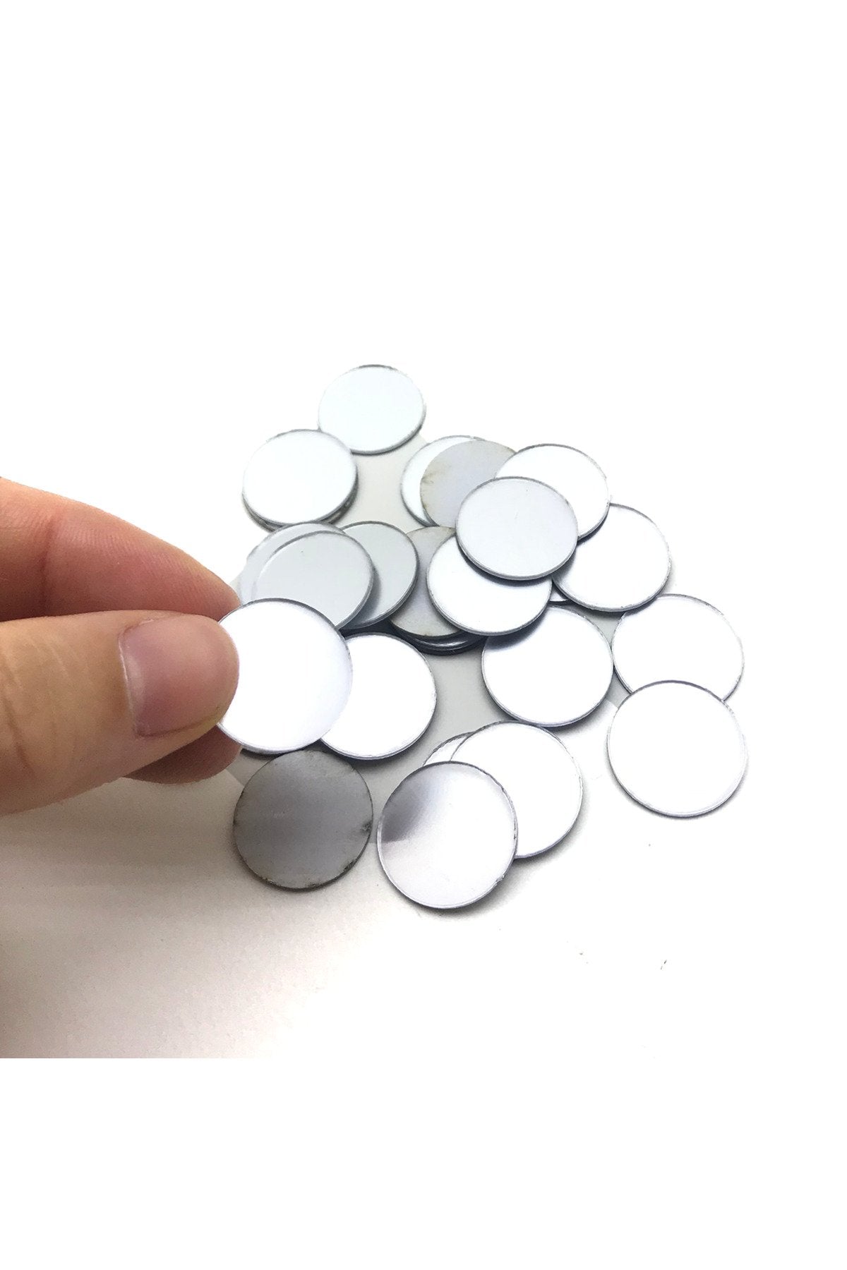 1,8 cm yuvarlak gümüs Renk pleksi yapışkanlı Mozaik Ayna 50 Adet