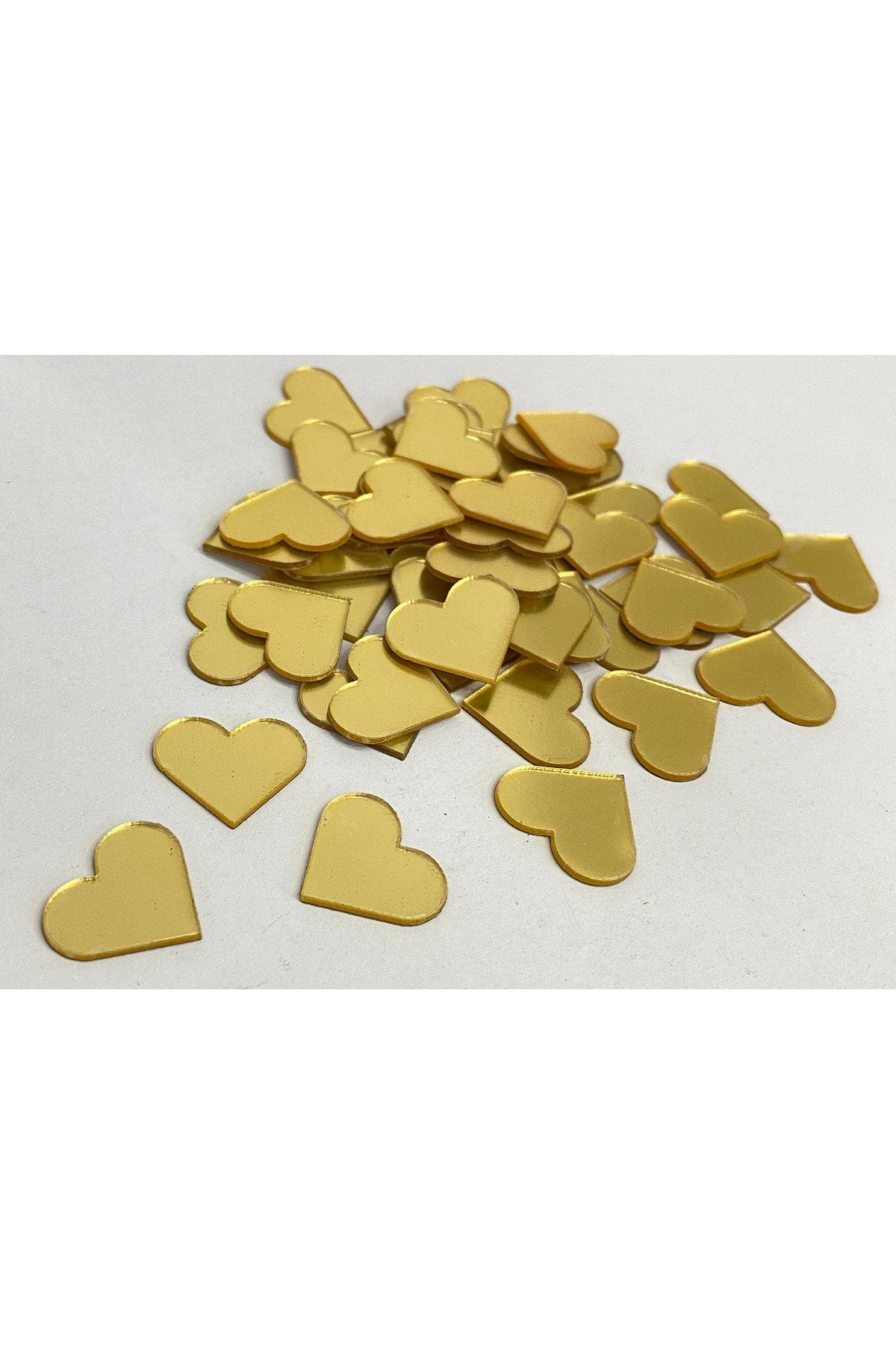 1,5cm kalp altın Renk pleksi yapışkanlı Mozaik Ayna 50 Adet