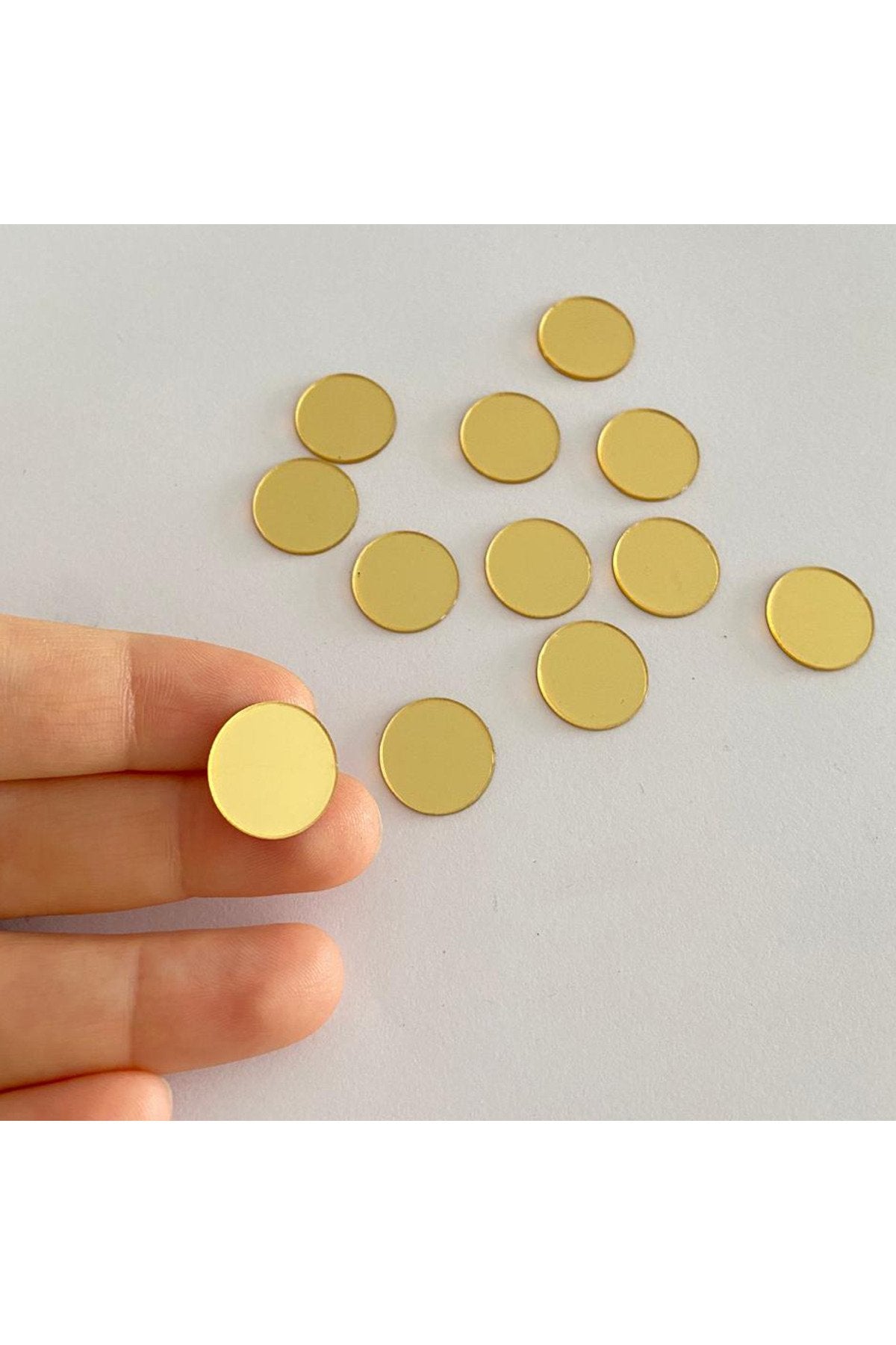 Çap 1.5Cm Yuvarlak altın Renk Pleksi Yapışkanlı Mozaik Ayna 50Adet