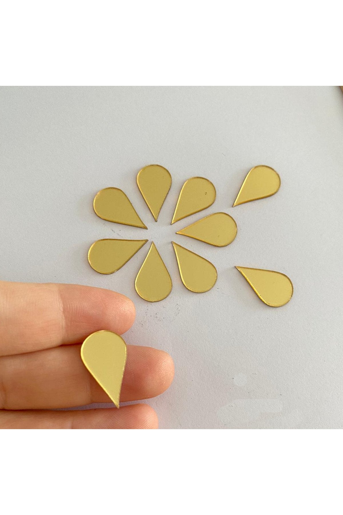 2cm Su damlası Altın Renk Pleksi yapışkanlı Mozaik Ayna 50Adet