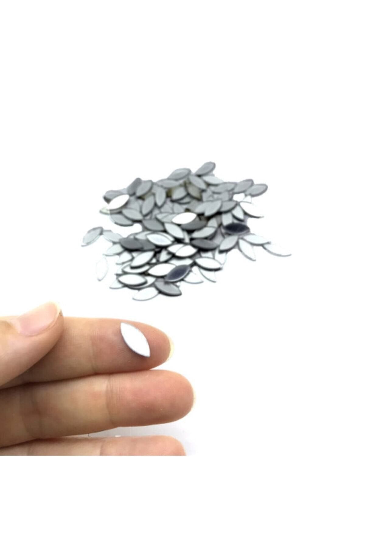 5mmx12mm Oval Gümüş Renk Pleksi Yapışkanlı Mozaik Ayna 100 Adet