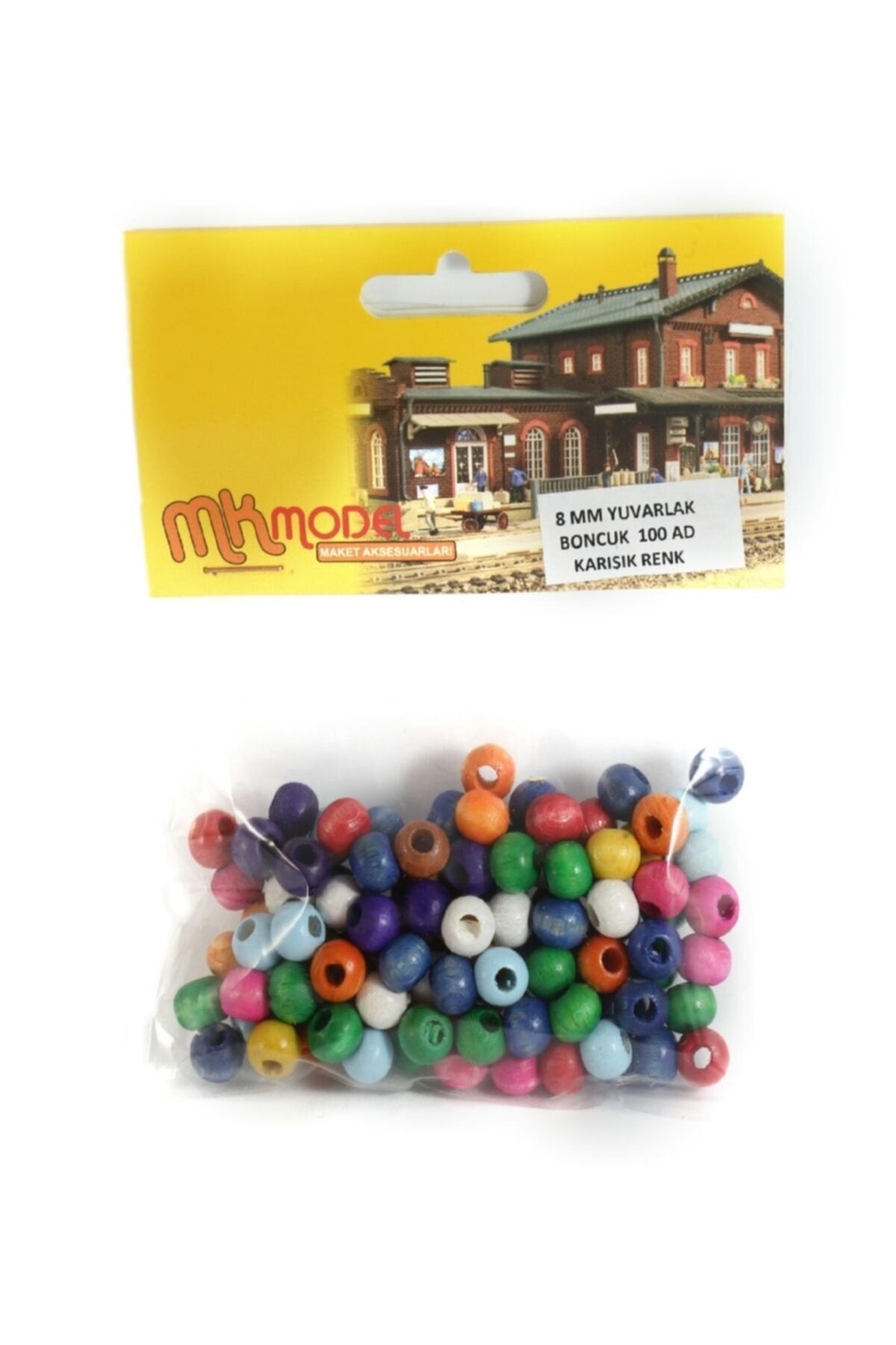 Mk Model 8mm Yuvarlak Ahşap Renkli Boncuk 100 Adet