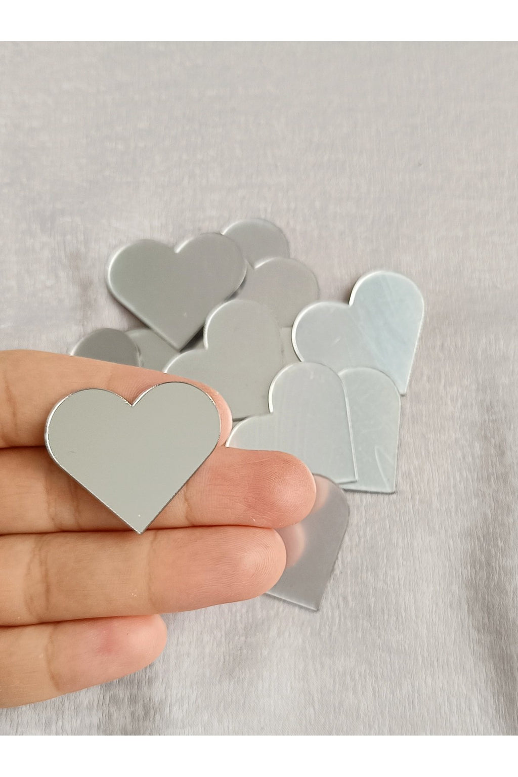 3cm kalp Gümüş Renk yapışkanlı Mozaik Ayna 20 Adet