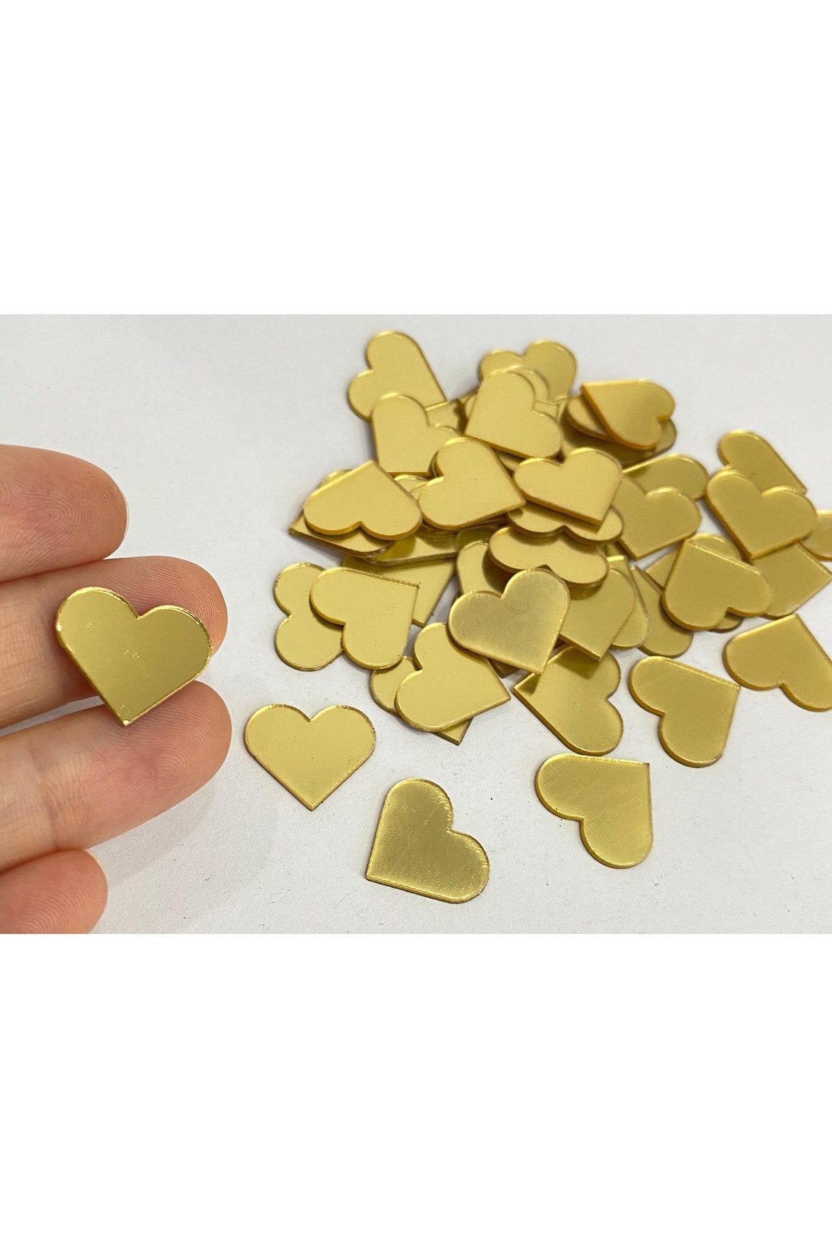 1,5cm kalp altın Renk pleksi yapışkanlı Mozaik Ayna 50 Adet