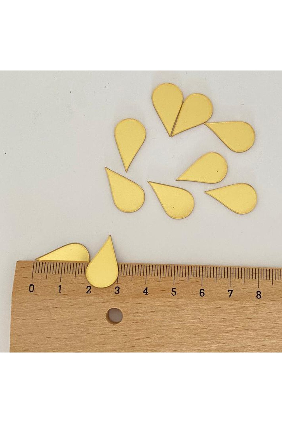 2cm Su damlası Altın Renk Pleksi yapışkanlı Mozaik Ayna 50Adet