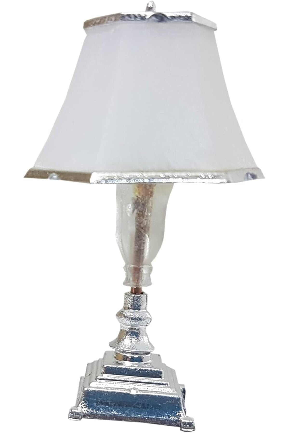 Maket ışıklı Abajur Lamba 1:20 Ölçek 4 cm 9v pil ve pil yatağı set gümüş renk