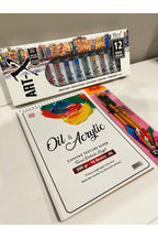 A5 boyut yağlıboya ve akrilik boya defteri 12ml akrilik boya 3 lü fırça resim sanat hobi boya set