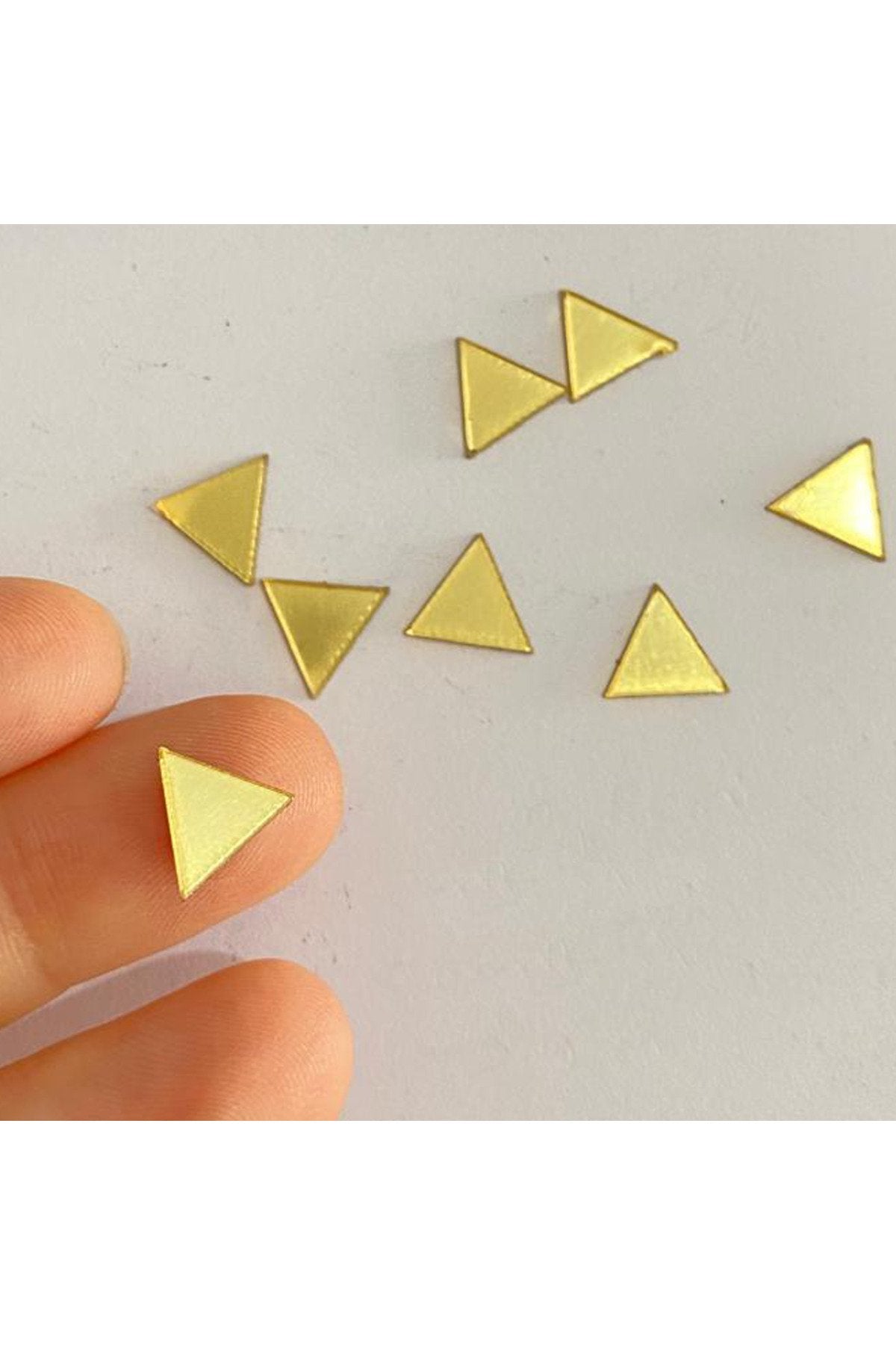 1 Cm eşkenar üçgen altın Renk Pleksi Yapışkanlı Mozaik Ayna 100Adet