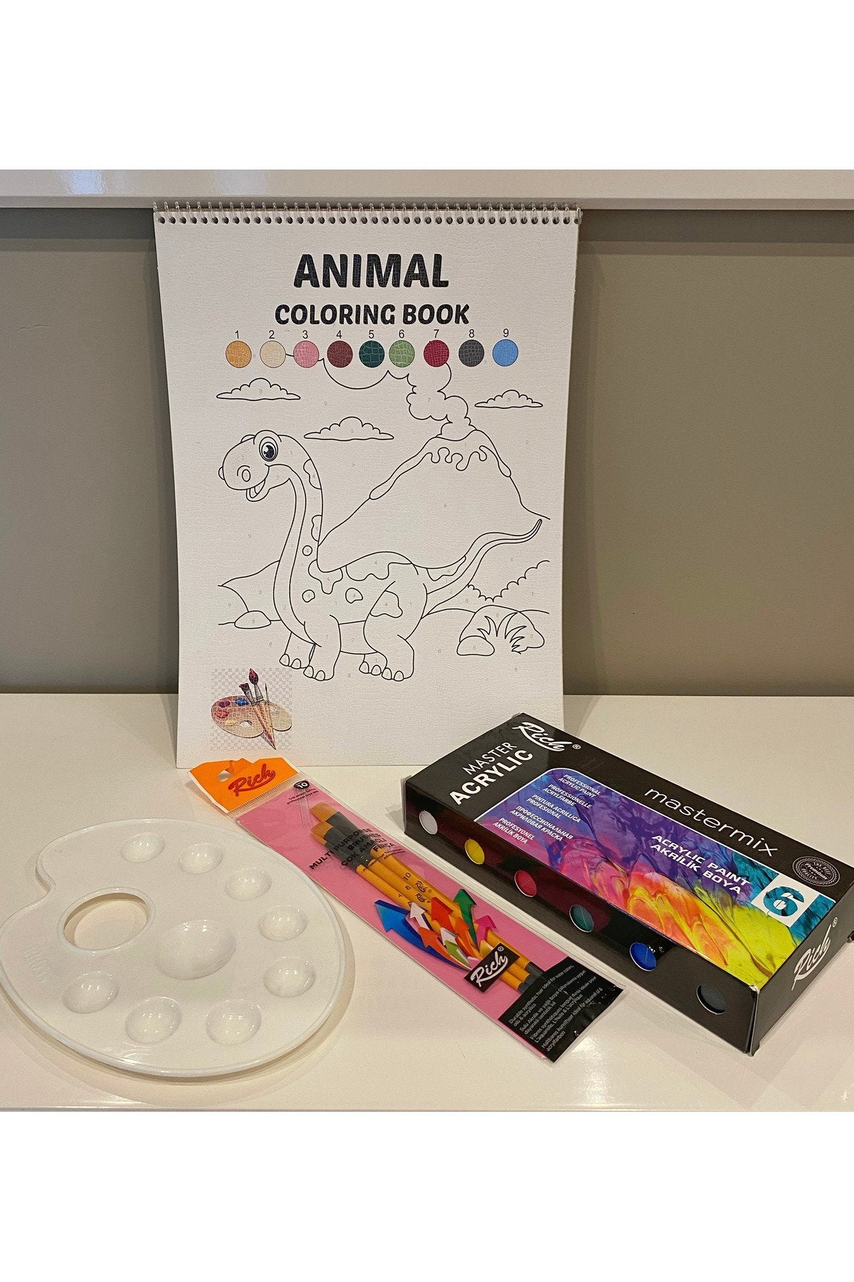 sayılarla boyama kitabı akrilik boya fırça ve palet set