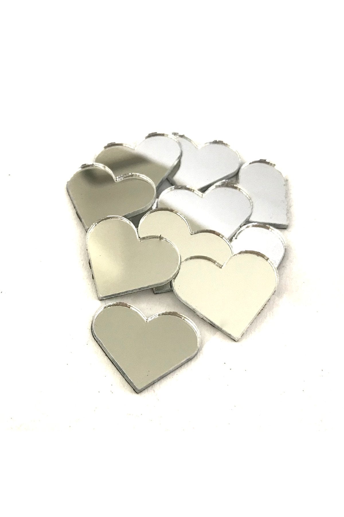 1,5cm kalp gümüs Renk pleksi yapışkanlı Mozaik Ayna 50 Adet