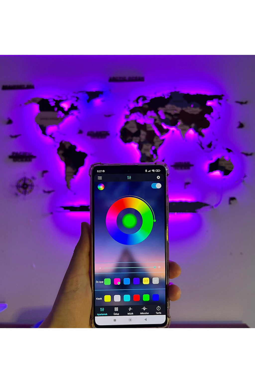 3d Ahşap Dünya Haritası Çok Katmanlı Rgb Led Işıklı Şeffaf Pleksi Üzeri Duvar Dekoru 155cm X 90cm