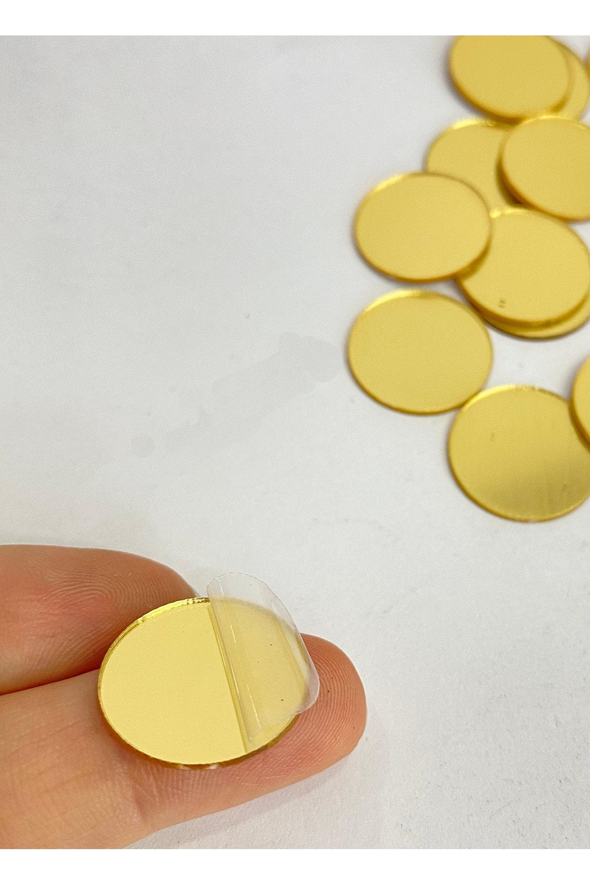 1,8cm yuvarlak altın Renk pleksi yapışkanlı Mozaik Ayna 50 Adet