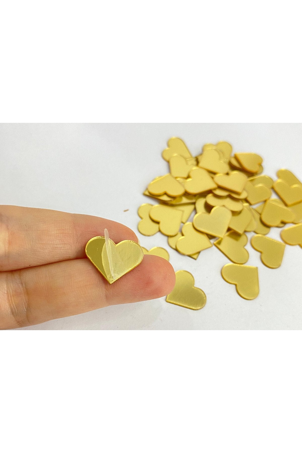 1,5cm kalp altın Renk pleksi yapışkanlı Mozaik Ayna 50 Adet