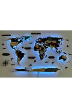 3d Ahşap Dünya Haritası Çok Katmanlı Rgb Led Işıklı Şeffaf Pleksi Üzeri Duvar Dekoru 155cm X 90cm