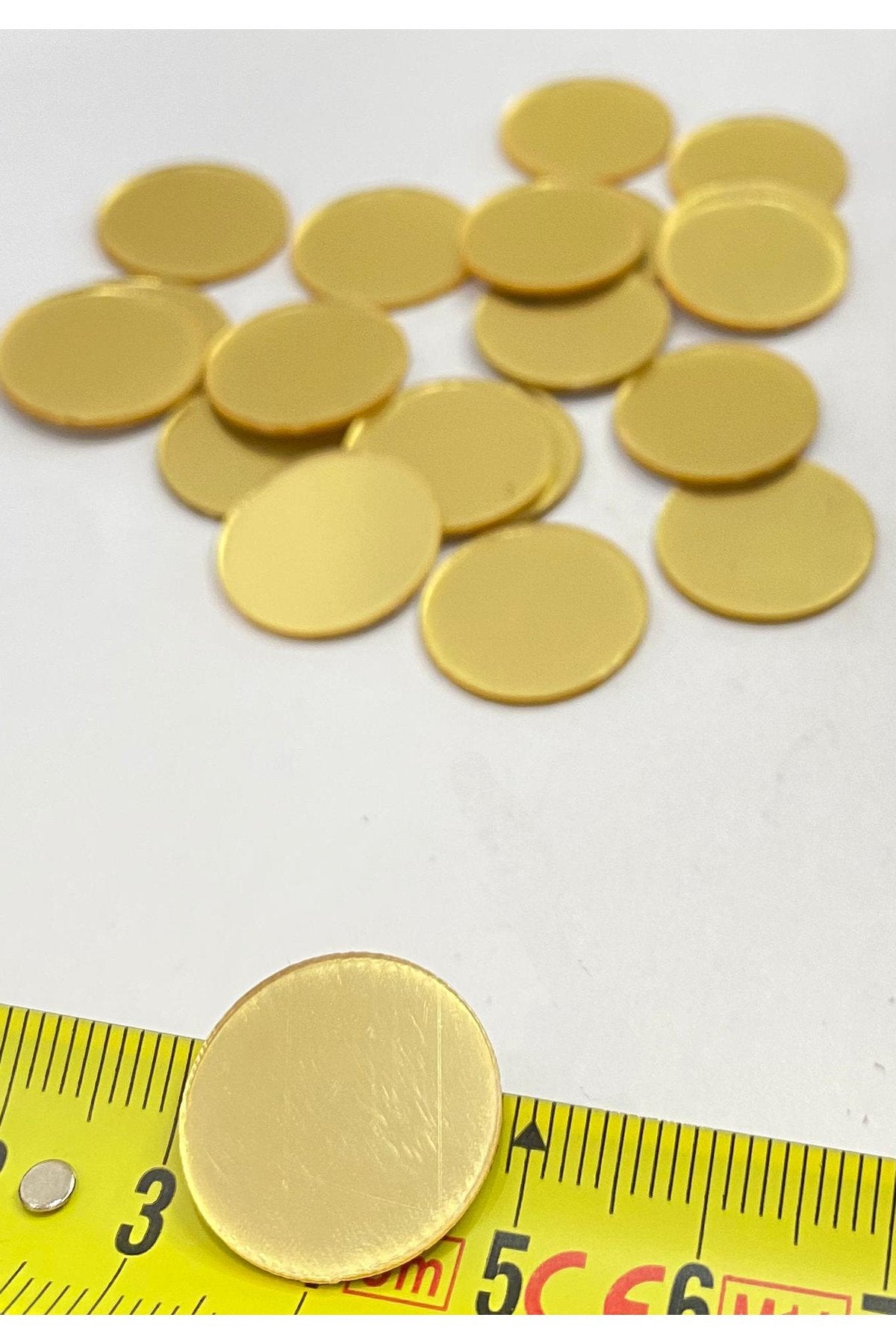 1,8cm yuvarlak altın Renk pleksi yapışkanlı Mozaik Ayna 50 Adet