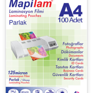 Mapilam 125 Micron Parlak Laminasyon Filmi (A4) 100 Lü