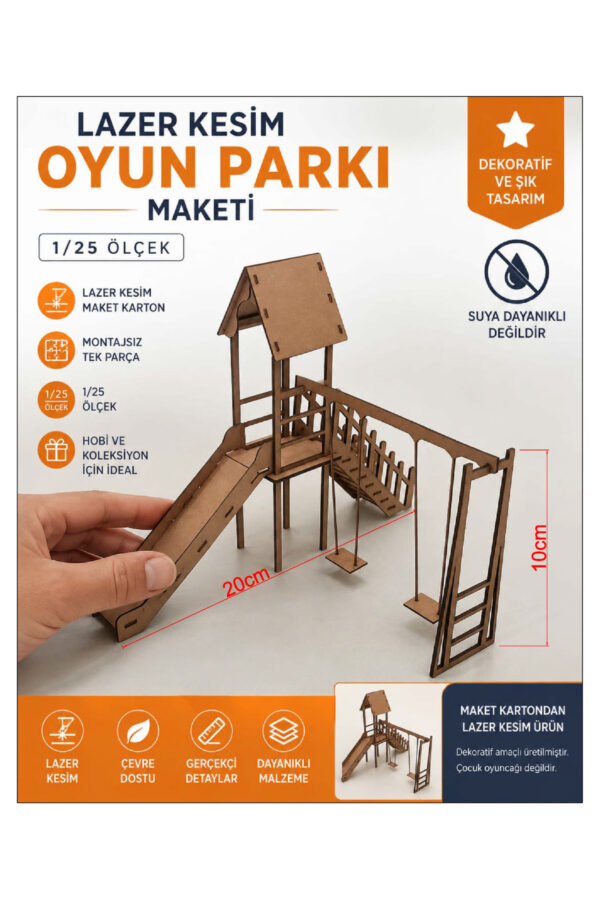 1/25 Ölçek Lazer Kesim Oyun Parkı Maketi – Maket Karton Ahşap Görünümlü Dekoratif Mimari Hobi Modeli