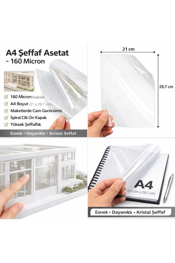 10 adet a4 şeffaf asetat 160 mikron pvc şeffaf asetat kağıdı 21x29,7