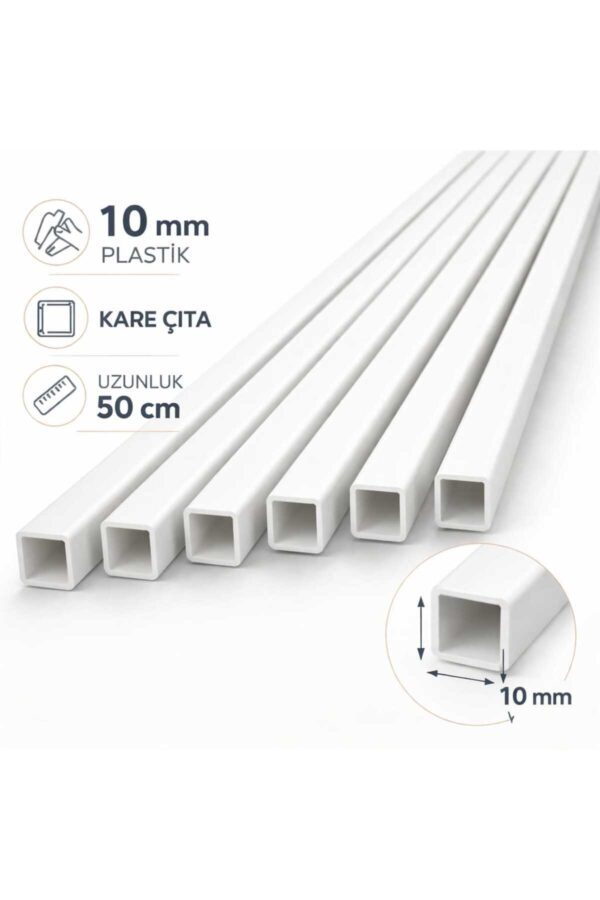 2 adet beyaz plastik kare çıta 10mm 50cm