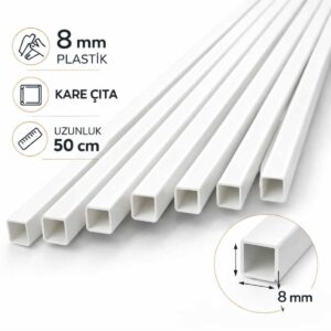 2 adet beyaz plastik kare çıta 8mm 50cm 2 adet beyaz plastik kare çıta 8mm 50cm