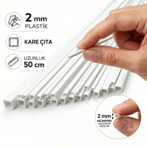 5 adet beyaz plastik kare çıta 2mm 50cm 5 adet beyaz plastik kare çıta 2mm 50cm