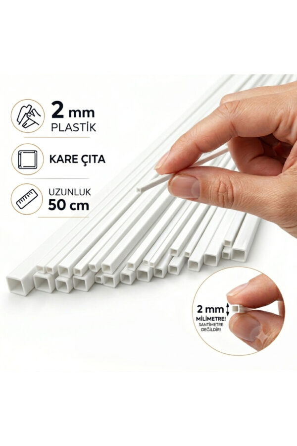 5 adet beyaz plastik kare çıta 2mm 50cm