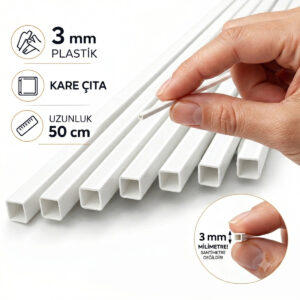 5 adet beyaz plastik kare çıta 3mm 50cm 5 adet beyaz plastik kare çıta 3mm 50cm