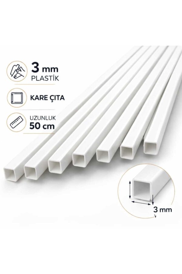 5 adet beyaz plastik kare çıta 3mm 50cm
