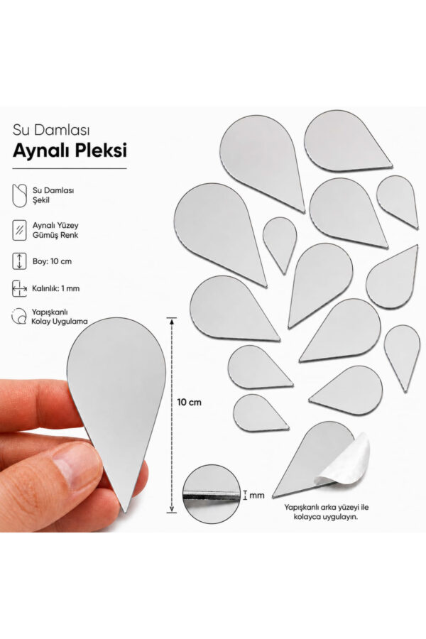 10cm Su damlası aynalı pleksi gümüs Renk Mozaik Ayna 5 Adet