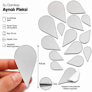 9,5cm Su damlası aynalı pleksi gümüs Renk Mozaik Ayna 6 Adet 9,5cm Su damlası aynalı pleksi gümüs Renk Mozaik Ayna 6 Adet