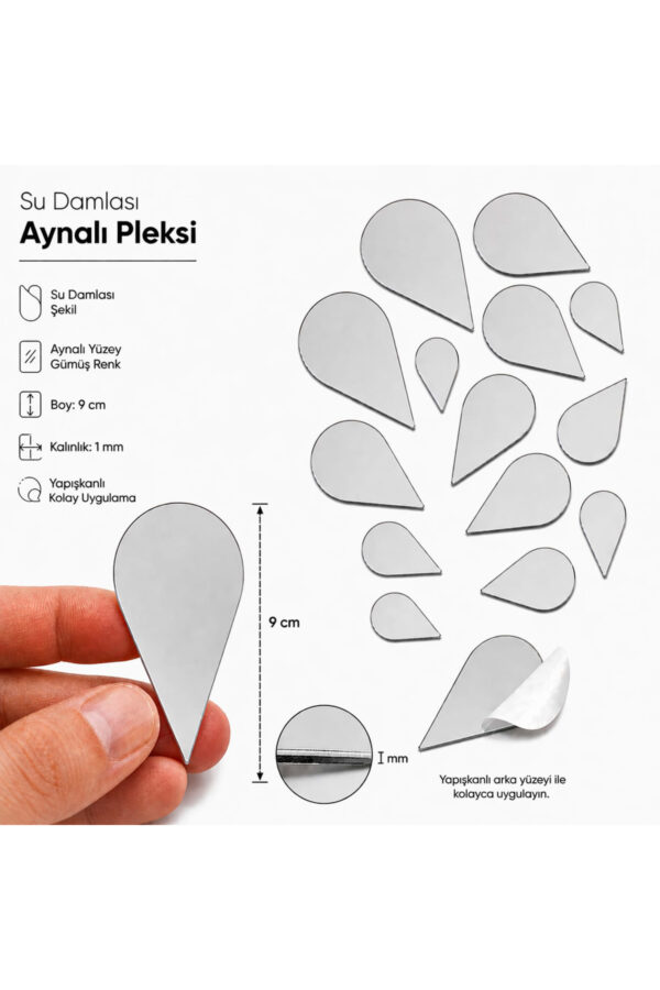 9cm Su damlası aynalı pleksi gümüs Renk Mozaik Ayna 7 Adet 9cm Su damlası aynalı pleksi gümüs Renk Mozaik Ayna 7 Adet