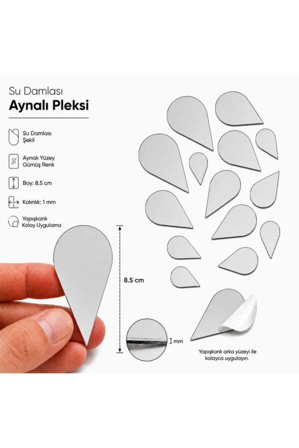 8,5cm Su damlası aynalı pleksi gümüs Renk Mozaik Ayna 8 Adet 8,5cm Su damlası aynalı pleksi gümüs Renk Mozaik Ayna 8 Adet