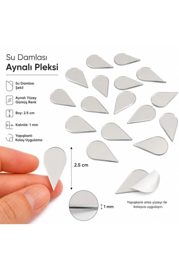 2,5cm Su Damlası Gümüs Renk Pleksi Yapışkanlı Mozaik Ayna 50 Adet 2,5cm Su Damlası Gümüs Renk Pleksi Yapışkanlı Mozaik Ayna 50 Adet