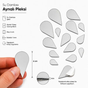 6cm Su damlası aynalı pleksi gümüs Renk Mozaik Ayna 15 Adet 6cm Su damlası aynalı pleksi gümüs Renk Mozaik Ayna 15 Adet