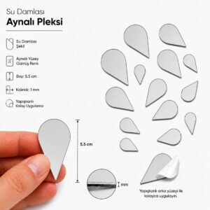 5,5cm Su damlası aynalı pleksi gümüs Renk Mozaik Ayna 15 Adet 5,5cm Su damlası aynalı pleksi gümüs Renk Mozaik Ayna 15 Adet