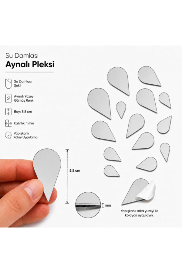 5,5cm Su damlası aynalı pleksi gümüs Renk Mozaik Ayna 15 Adet 5,5cm Su damlası aynalı pleksi gümüs Renk Mozaik Ayna 15 Adet