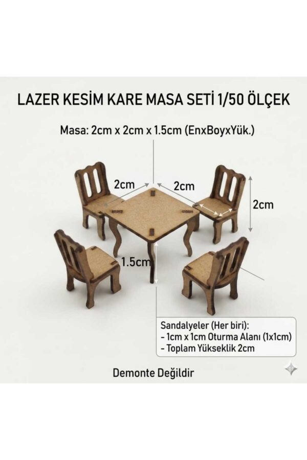 1/50 Ölçek Maket Kare Masa Sandalye Seti Lazer Kesim Montajlı Minyatür Mobilya tefrişi (4 Sandalye + 1 Masa) 1/50 Ölçek Maket Kare Masa Sandalye Seti Lazer Kesim Montajlı Minyatür Mobilya tefrişi (4 Sandalye + 1 Masa)