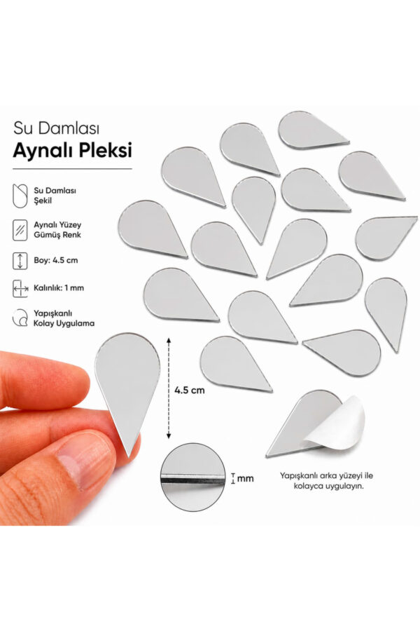4,5cm Su damlası aynalı pleksi gümüs Renk Mozaik Ayna 25 Adet