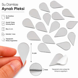 4cm Su damlası aynalı pleksi gümüs Renk Mozaik Ayna 30 Adet 4cm Su damlası aynalı pleksi gümüs Renk Mozaik Ayna 30 Adet