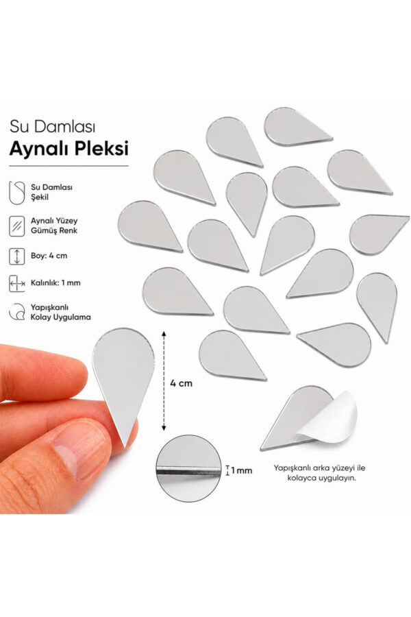4cm Su damlası aynalı pleksi gümüs Renk Mozaik Ayna 30 Adet 4cm Su damlası aynalı pleksi gümüs Renk Mozaik Ayna 30 Adet