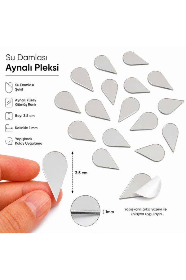 3,5cm Su damlası aynalı pleksi gümüs Renk Mozaik Ayna 35 Adet