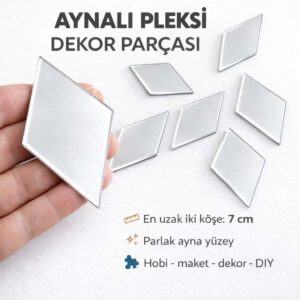 7cm baklava gümüs Renk pleksi yapışkanlı Mozaik Ayna 12 Adet