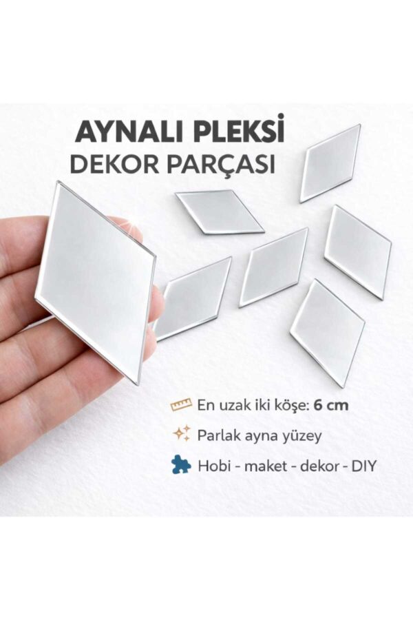 6cm baklava gümüs Renk pleksi yapışkanlı Mozaik Ayna 15 Adet