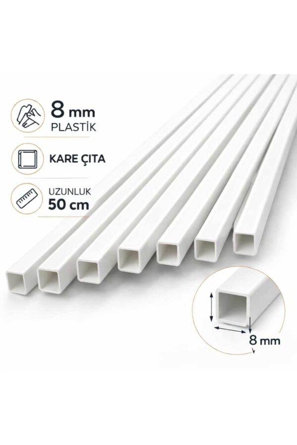 2 adet beyaz plastik kare çıta 8mm 50cm 2 adet beyaz plastik kare çıta 8mm 50cm