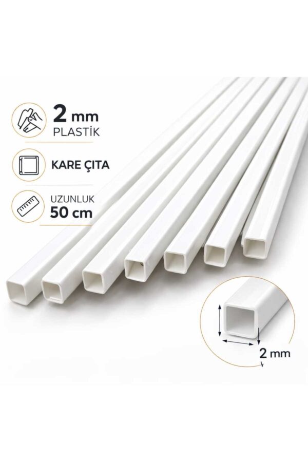 5 adet beyaz plastik kare çıta 2mm 50cm 5 adet beyaz plastik kare çıta 2mm 50cm