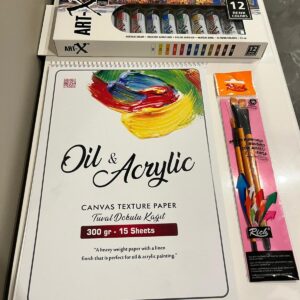 A4 boyut yağlıboya ve akrilik boya defteri 12ml akrilik boya 3 lü fırça resim sanat hobi boya set